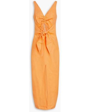 Nanushka Cutout Ruched Linen Midi Dress - Orange