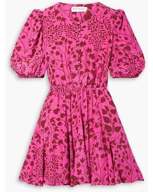 RHODE Georgia minikleid aus bedrucktem crêpe de chine mit raffungen - Pink