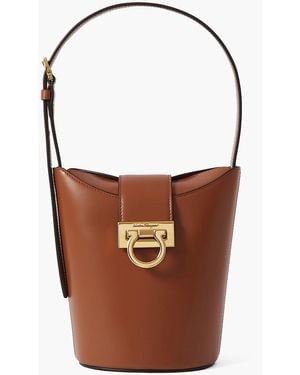 Ferragamo Trifolio Leather Bucket Bag - White