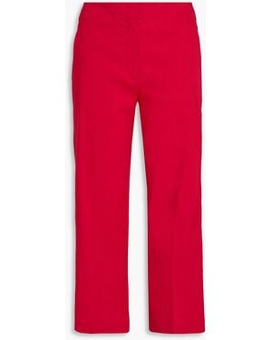 Theory Cropped Linen-Blend Straight-Leg Trousers - Red