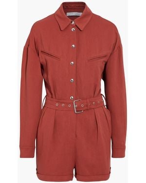 IRO Ambrocio Belted Pleated Twill Playsuit - Red