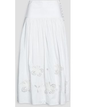 Sandro Embellished Cotton-Poplin Midi Skirt - White