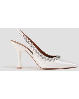 Malone Souliers Giselle Crystal-Embellished Satin Slingback Court Shoes - White