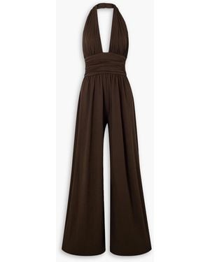 Michael Kors Stretch-crepe Halterneck Jumpsuit - Brown