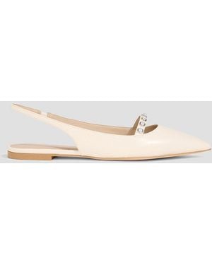 Stuart Weitzman Faux Pearl-Embellished Leather Slingback Point-Toe Flats - White