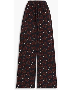 Matteau Printed Silk Wide-Leg Pants - Brown