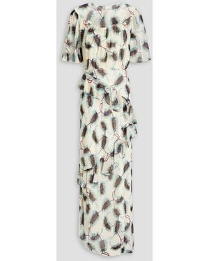 Saloni Vida Ruffled Printed Silk-georgette Maxi Dress - White