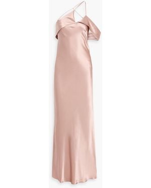 Michelle Mason One-Shoulder Silk-Satin Gown - Pink