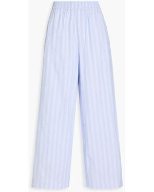 REMAIN Birger Christensen Striped Cotton Wide-Leg Trousers - Blue