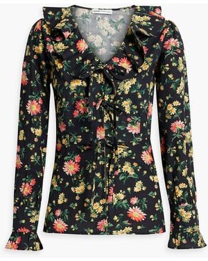 BATSHEVA Nia oberteil aus baumwollpopeline mit floralem print und rüschen - Schwarz
