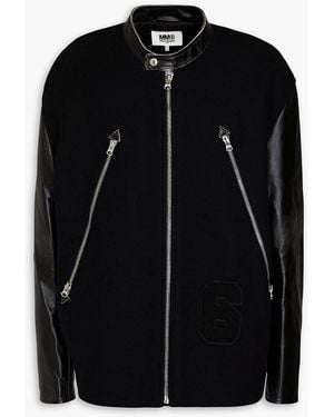 MM6 by Maison Martin Margiela Leather-paneled Wool-blend Felt Bomber Jacket - Black