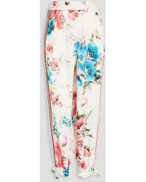 Zimmermann Knotted Pleated Floral-print Linen Tapered Trousers - White