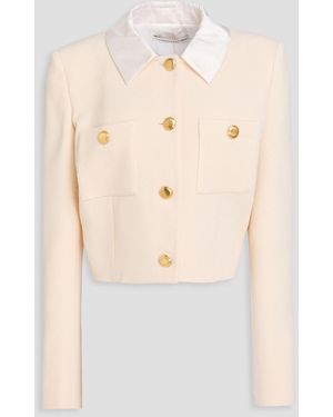 Alessandra Rich Cropped Satin-Trimmed Wool-Crepe Jacket - Natural