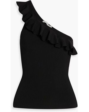 Zimmermann One-Shoulder Ruffled Ribbed-Knit Top - Black