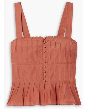 La Ligne Pintucked Cotton And Silk-Blend Peplum Tank - Red