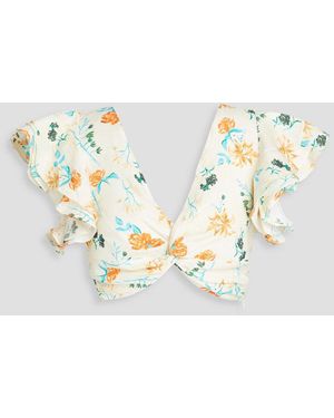 Solid & Striped The Renata Cropped Floral-print Linen-blend Top - White