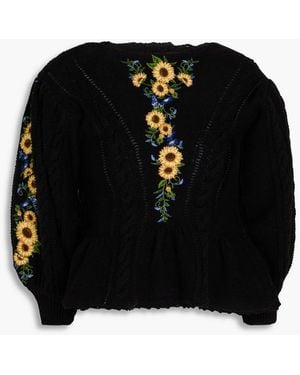 FARM Rio Pullover mit zopfstrickmuster und stickereien - Schwarz