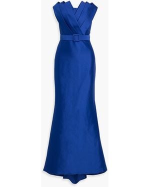 Badgley Mischka Strapless Belted Faille Gown - Blue