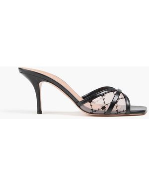 Malone Souliers Perla 70 Embroidered Mesh Mules - Black