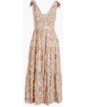 10 Crosby Derek Lam Gerafftes midikleid aus einer leinenmischung mit print - Natur