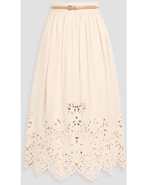 Zimmermann Belted Broderie Anglaise Linen Midi Skirt - Natural