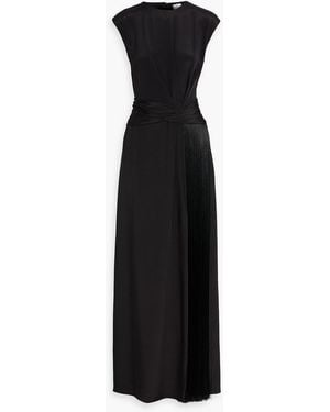 Adam Lippes Pasha Fringed Ruched Silk-Crepe Maxi Dress - Black