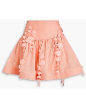 Zimmermann Floral-Appliquéd Linen And Silk-Blend Organza Mini Skirt - Pink
