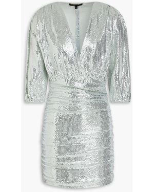 Maje Ruched Sequined Jersey Mini Dress - Gray