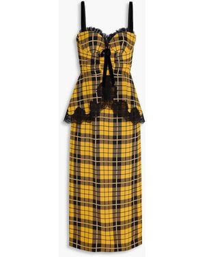 Alessandra Rich Lace-trimmed Checked Silk Crepe De Chine Midi Dress - Metallic