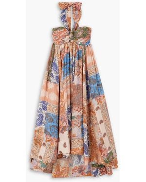 Zimmermann Devi neckholder-midikleid aus seide mit paisley-print und raffungen - Weiß