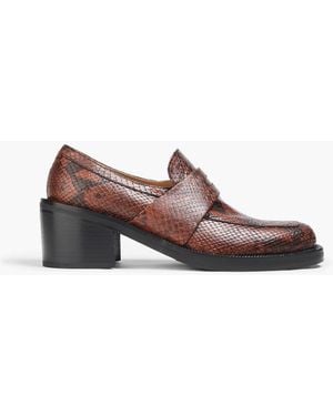 Dries Van Noten Snake-Effect Leather Loafers - Brown