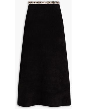Sandro Crystal-Embellished Velour Midi Skirt - Black