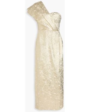 Saloni Mona One-Shoulder Brocade Midi Dress - Natural