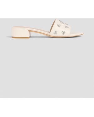 Stuart Weitzman Tammy Crystal-Embellished Leather Mules - White