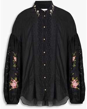 CAMILLA Embellished Cotton And Silk-Blend Blouse - Black