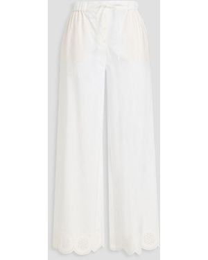Claudie Pierlot Broderie Anglaise-trimmed Cotton-poplin Straight-leg Trousers - White