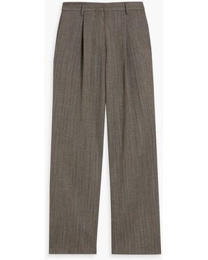 Dries Van Noten Pleated Striped Wool Straight-Leg Pants - Gray