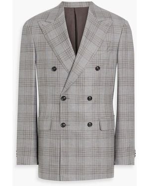 Canali Double-Breasted Prince Of Wales Checked Cupro Blazer - Gray