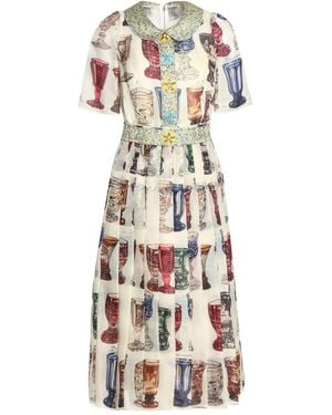 Dolce & Gabbana Embellished Pleated Printed Silk-organza Midi Dress - White