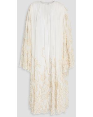 Costarellos Metallic Embroidered Silk-blend Georgette Midi Dress - White