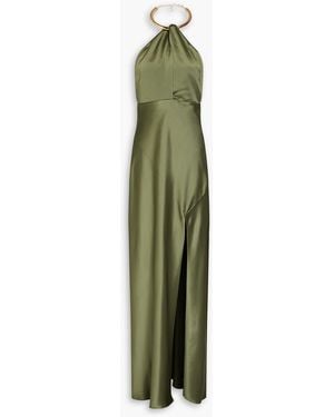 Nicholas Open-back Satin Halterneck Gown - Green