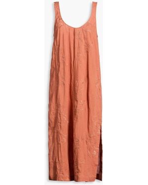 HANNAH Maria Embroidered Linen Midi Dress - Orange