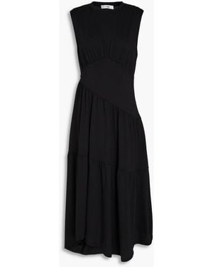 FRAME Asymmetric Gathered Cotton-Jersey Midi Dress - Black