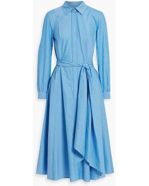 Carolina Herrera Belted Striped Cotton-Poplin Midi Shirt Dress - Blue