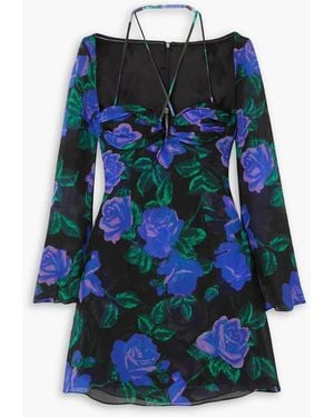 Quinn Floral-print Silk-chiffon Mini Dress - Blue