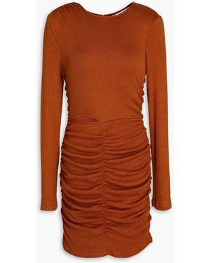 Walter Baker Ruched Cutout Ribbed-knit Mini Dress - Brown