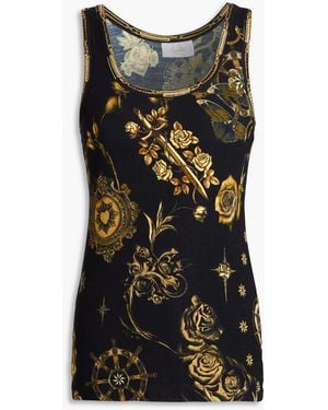 CAMILLA Floral-Print Embellished Jersey Tank - Black