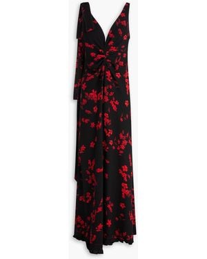 Victoria Beckham Gerafftes maxikleid aus crêpe mit floralem print, bindedetail und rückenausschnitt - Rot
