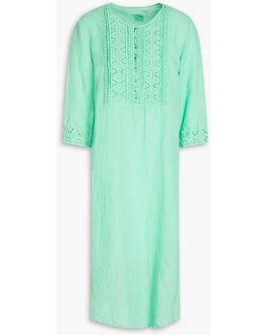 120% Lino Broderie Anglaise-trimmed Linen Midi Dress - Green