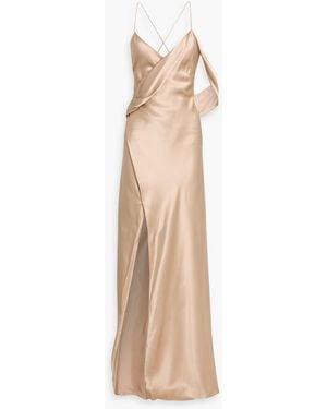 Michelle Mason Draped Silk-Satin Wrap Gown - Natural